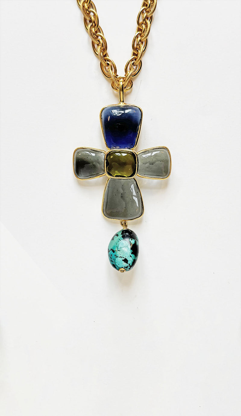 Loulou De La Falaise Trapeze Cross Pendant, Smoke