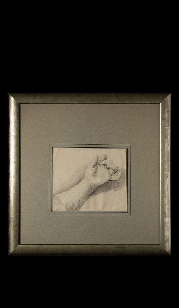 17th Century French School Drawing of a Hand in a Silver Gilt Frame