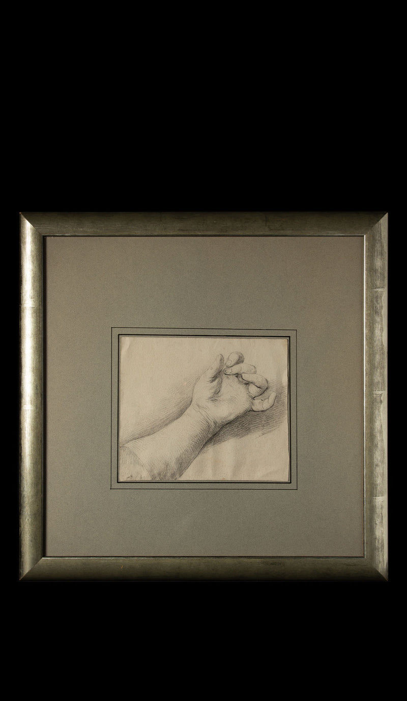 17th Century French School Drawing of a Hand in a Silver Gilt Frame