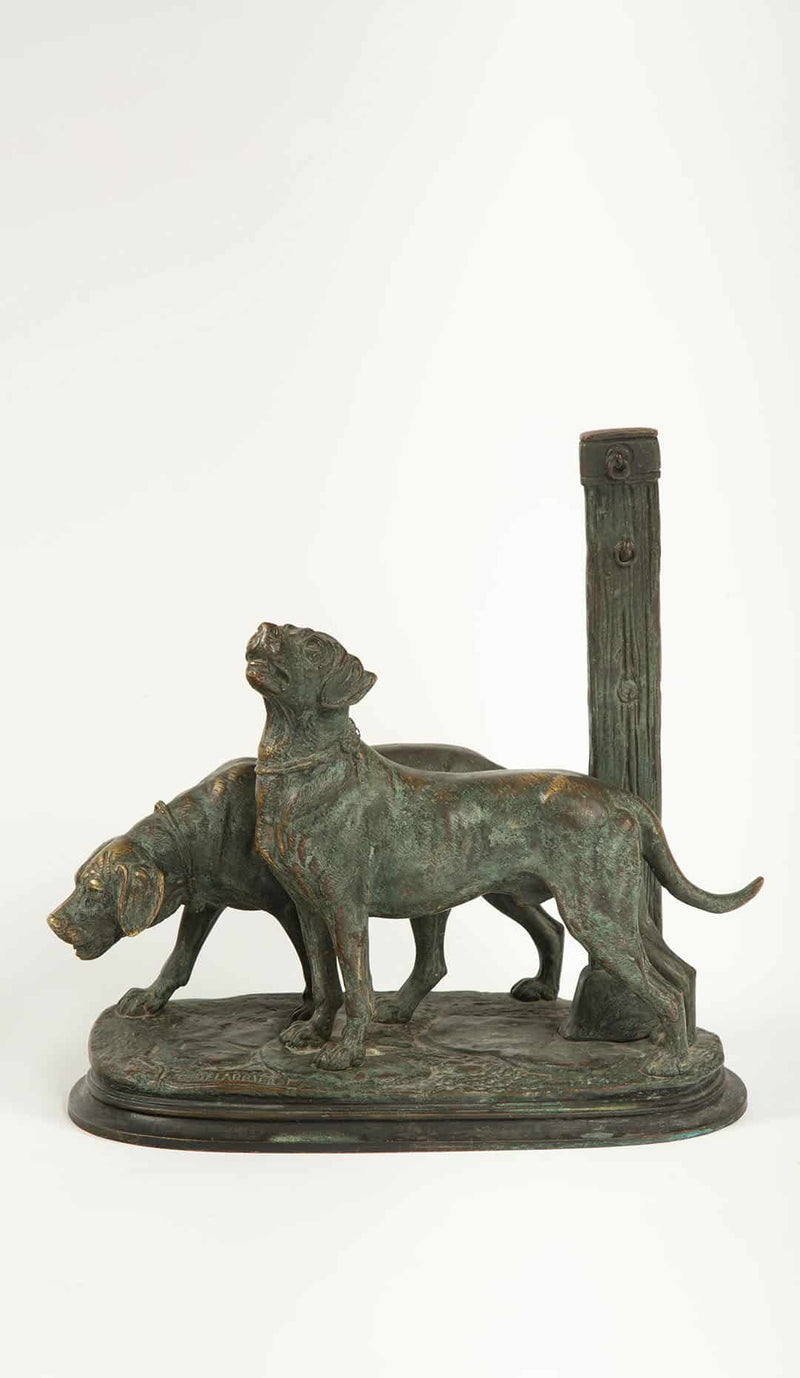 Paul-Édouard Delabrièrre, Bronze Group of Two Hounds, French Animalier, 19th C.