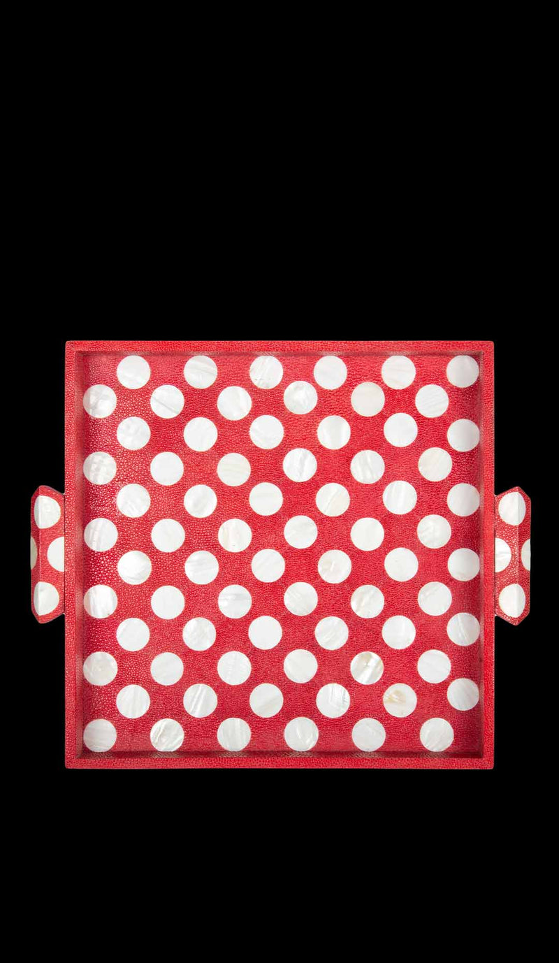 Red Polka Dot Shagreen and Mother of Pearl Square Tray