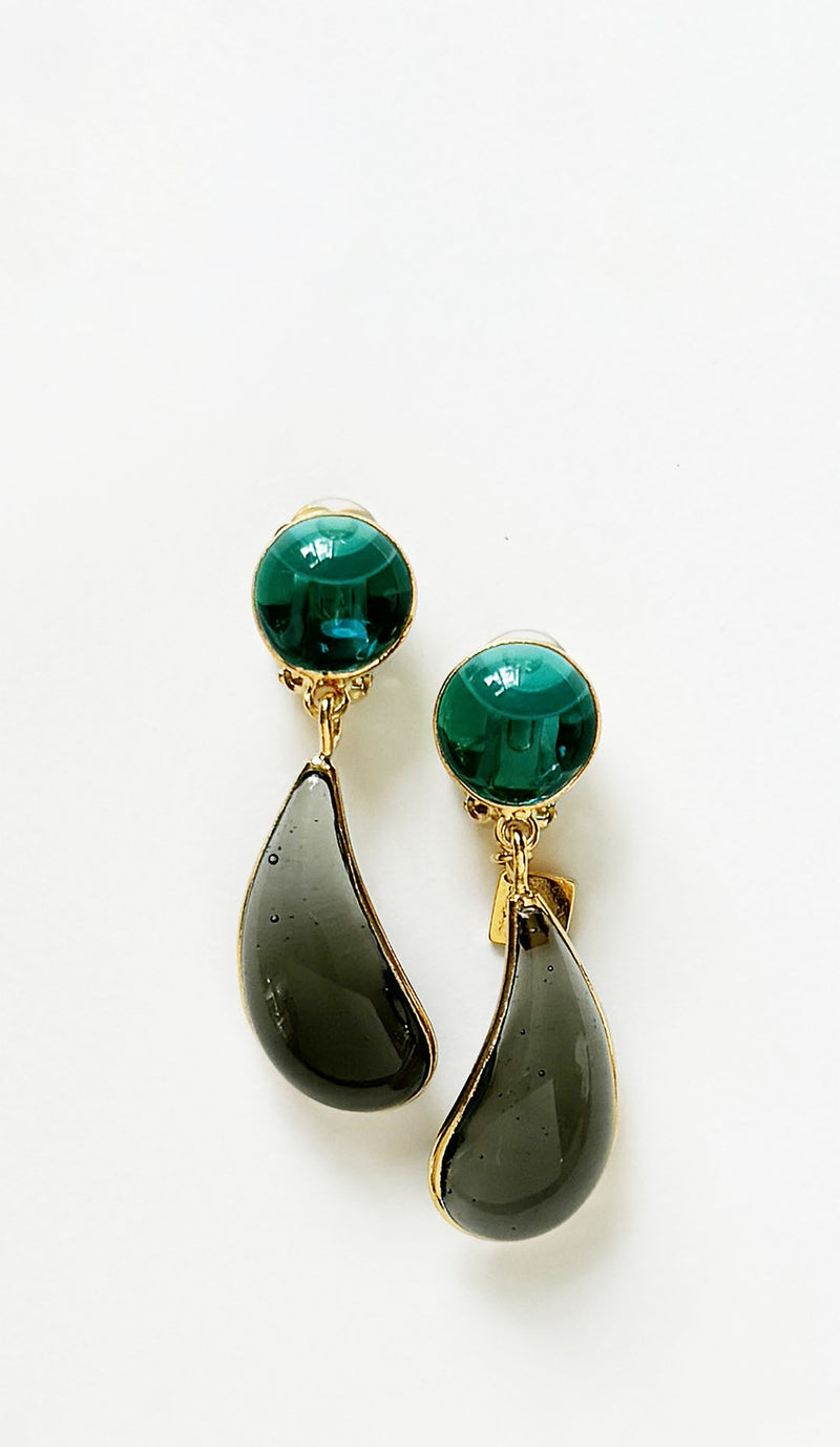 Loulou De La Falaise Bi-Color Teardrop Clip Earrings, Turquoise / Grey