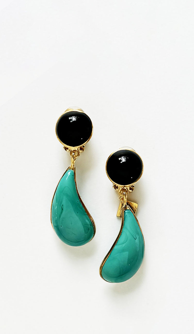 Loulou De La Falaise Bi-Color Teardrop Clip Earrings, Ink / Turquoise