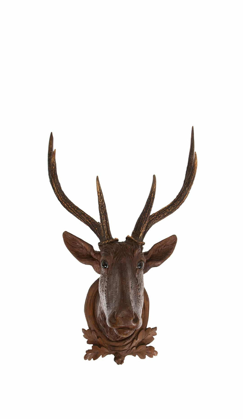 The Stag of the Black Forest: Early 19th Century Carved Deer Head w/ Real Antler