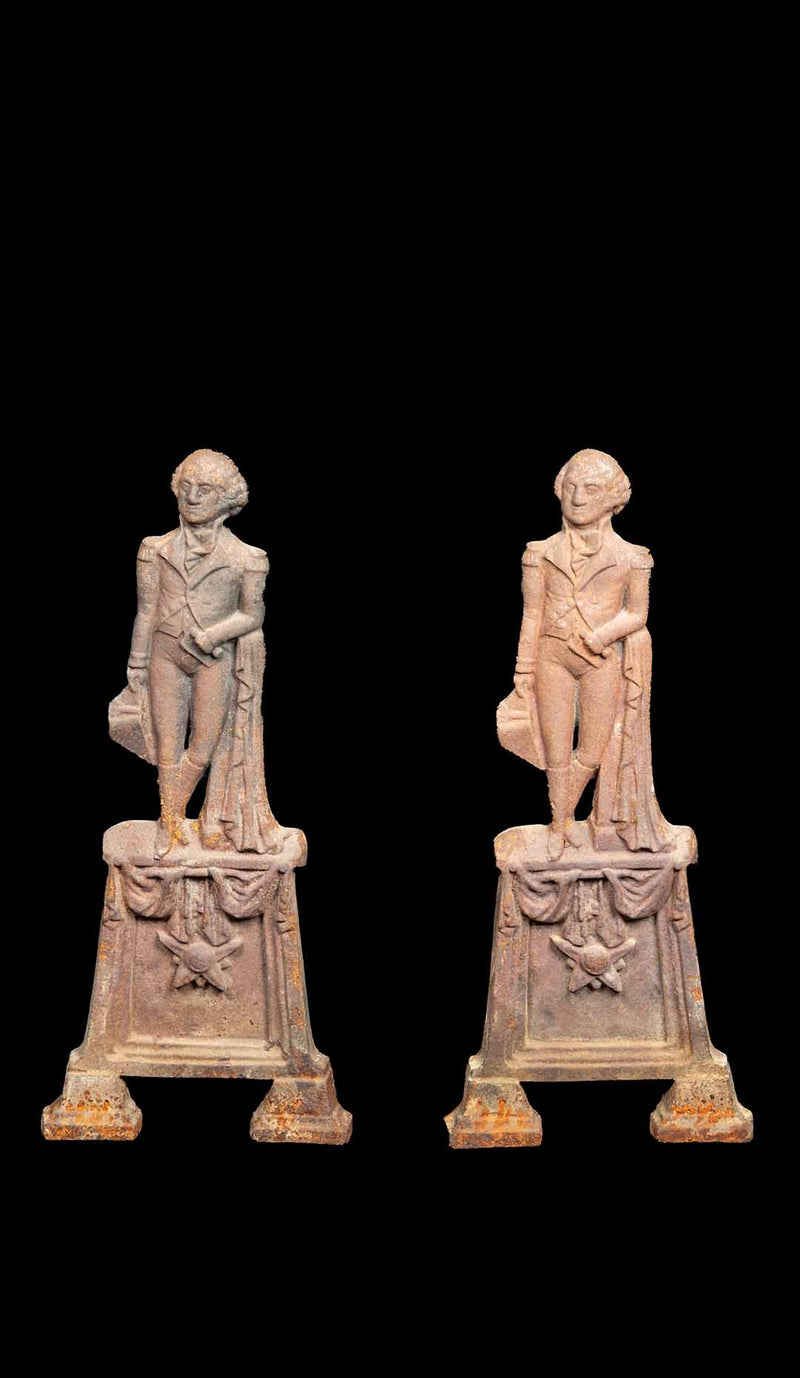 Pair of Cast Iron George Washington Andirons