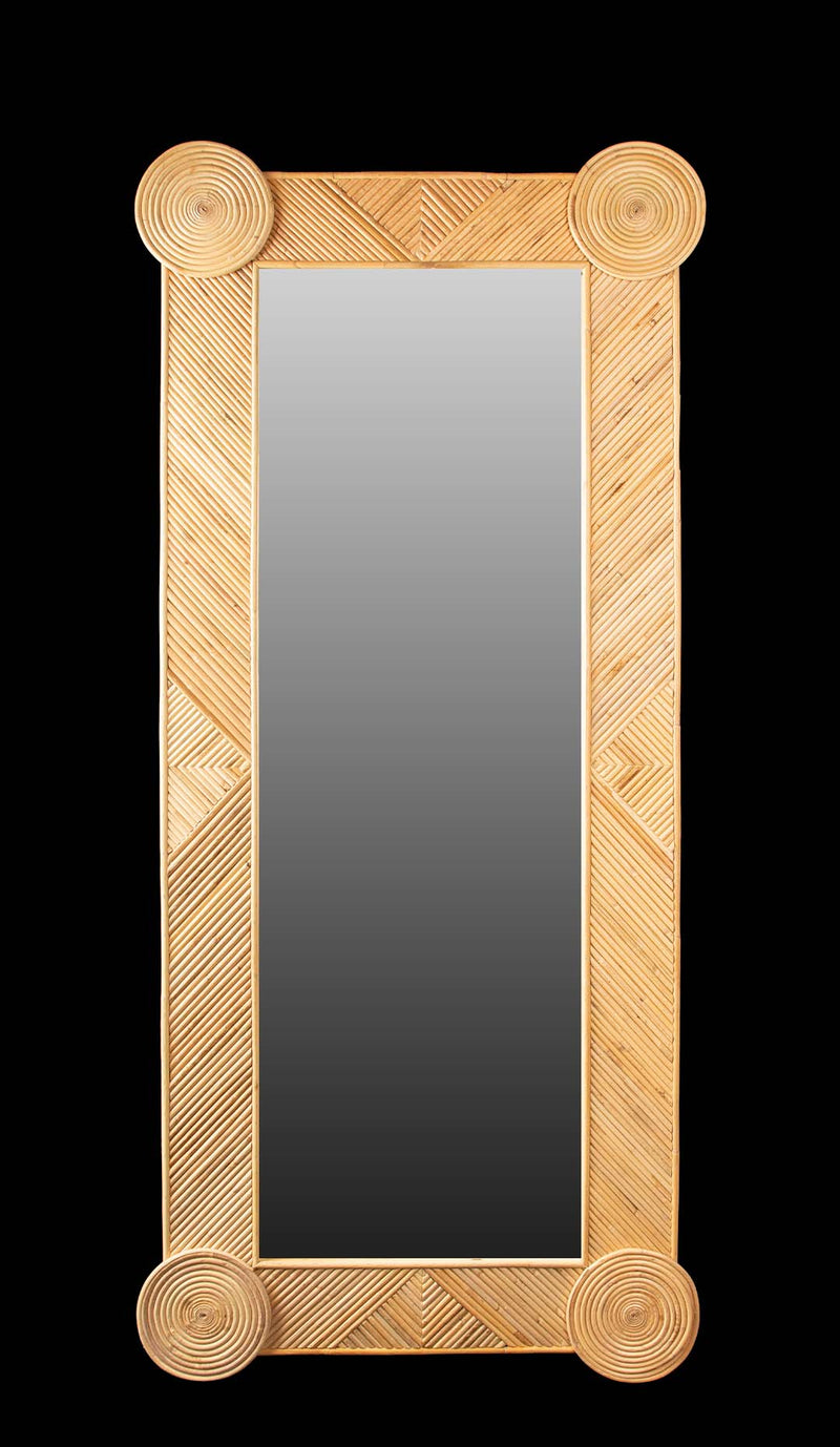 Tall Pencil Reed Rattan Geometric Wall Mirror by Creel and Gow 58.5"H