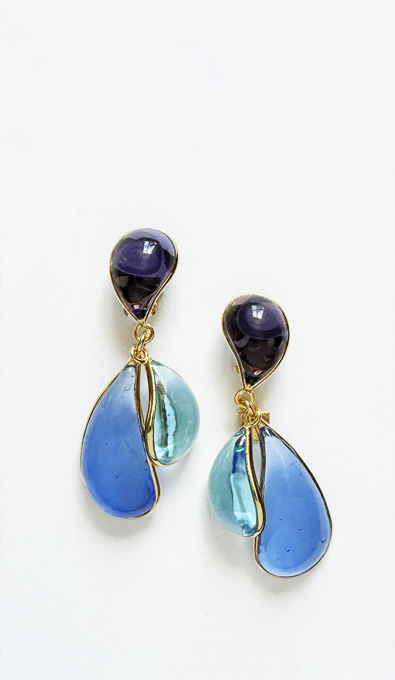 Loulou De La Falaise Double Teardrop Clip Earrings, Blue