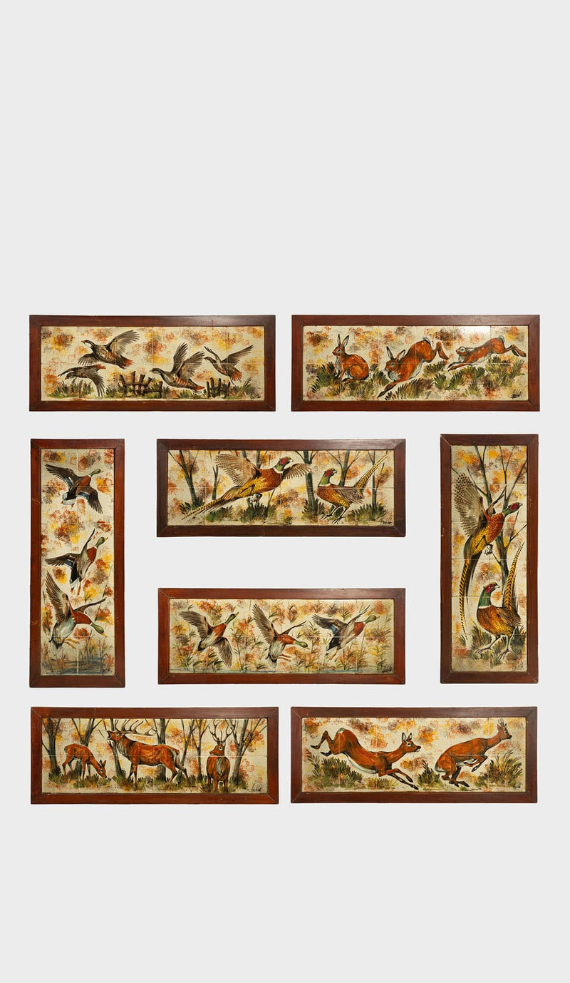 Hunting Scenes in Ceramic: A Set of Eight Mid-Century Panels