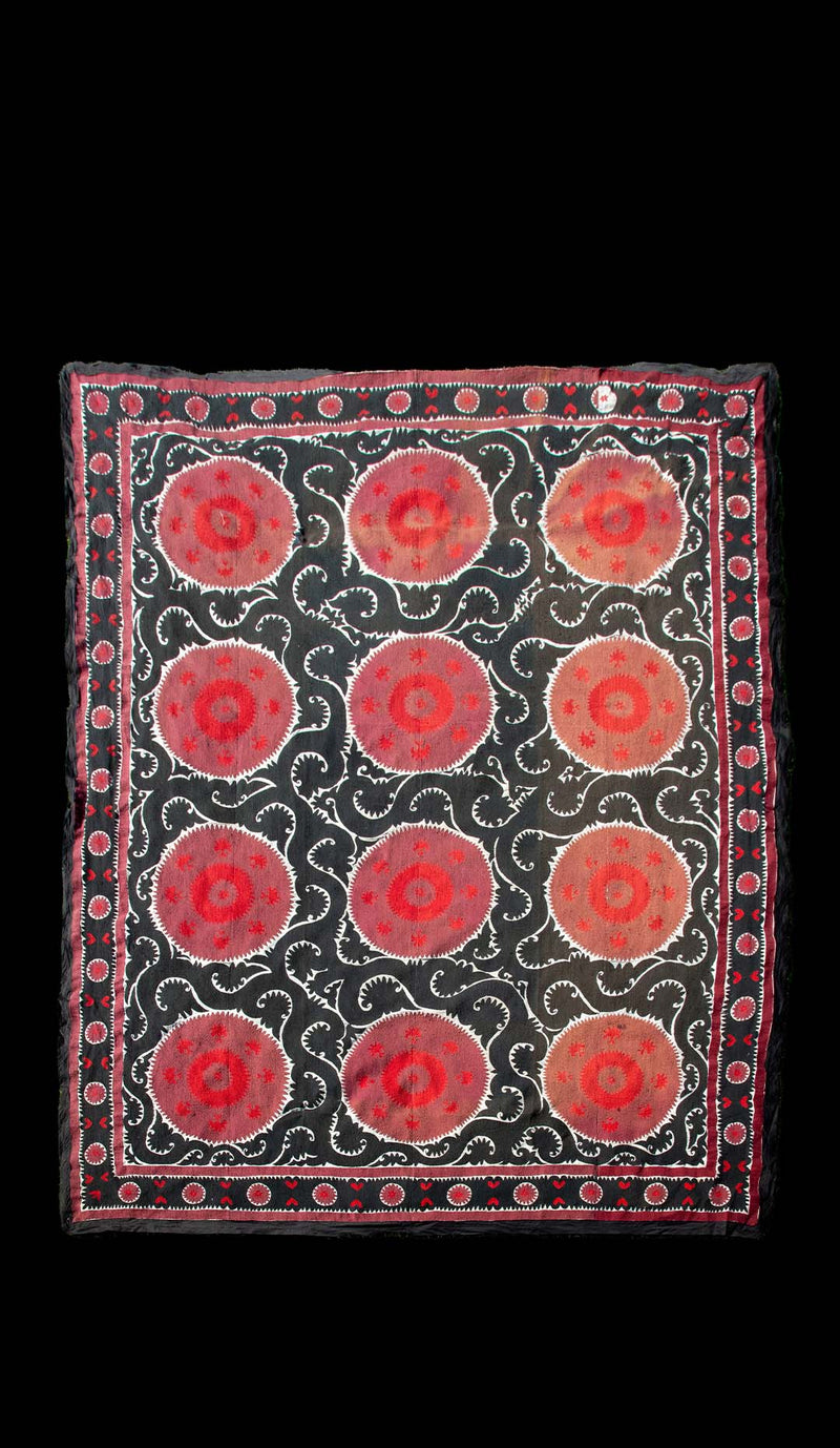 Vintage Black & Ox Blood Suzani, 159"
