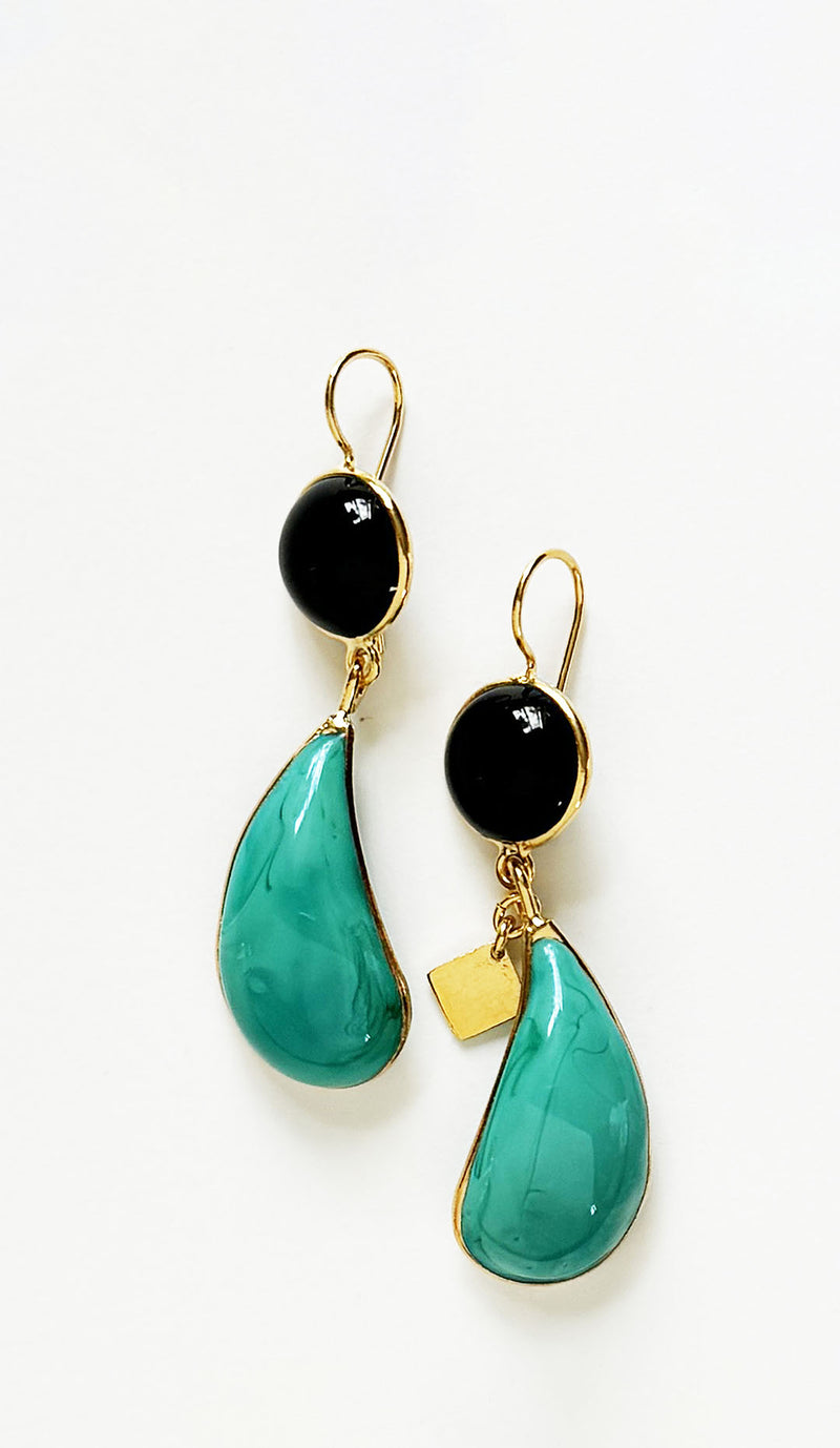 Loulou De La Falaise Bi-Color Teardrop Earrings, Ink / Turquoise