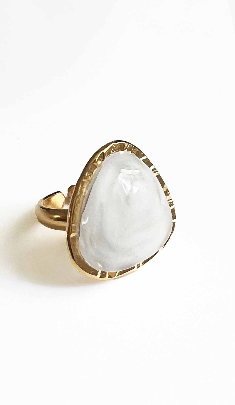 Loulou de la Falaise Hammer Baroque Pave Ring, Opaline