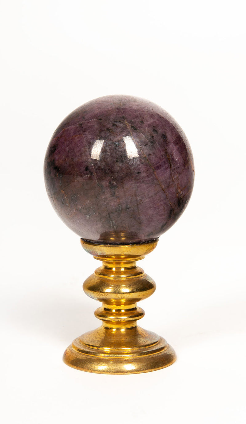 Star Ruby Sphere Mounted on Brass Stand