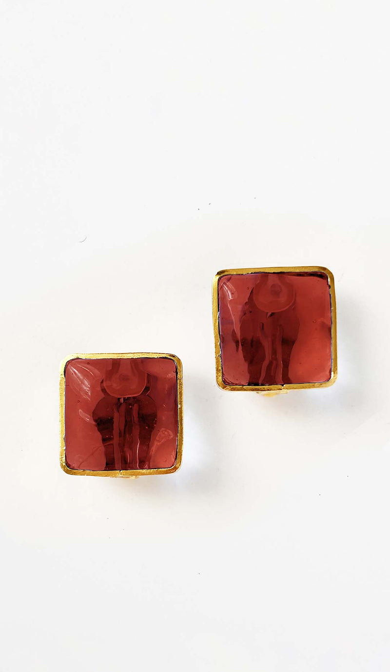 Pave Square Clip Earrings, Poppy
