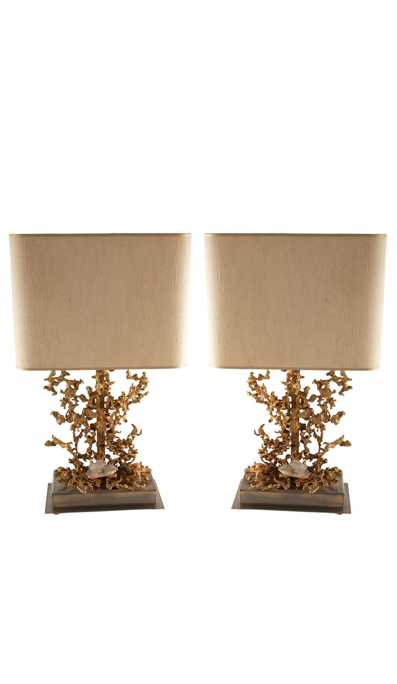 CLAUDE VICTOR BOELTZ Pair of Gilt Bronze "Bronze Éclaté" Table Lamps. 1970's