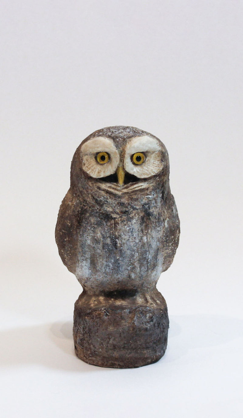 Contemporary French Folk Art Papier-Mâché Owl Sculpture, 8.25" H