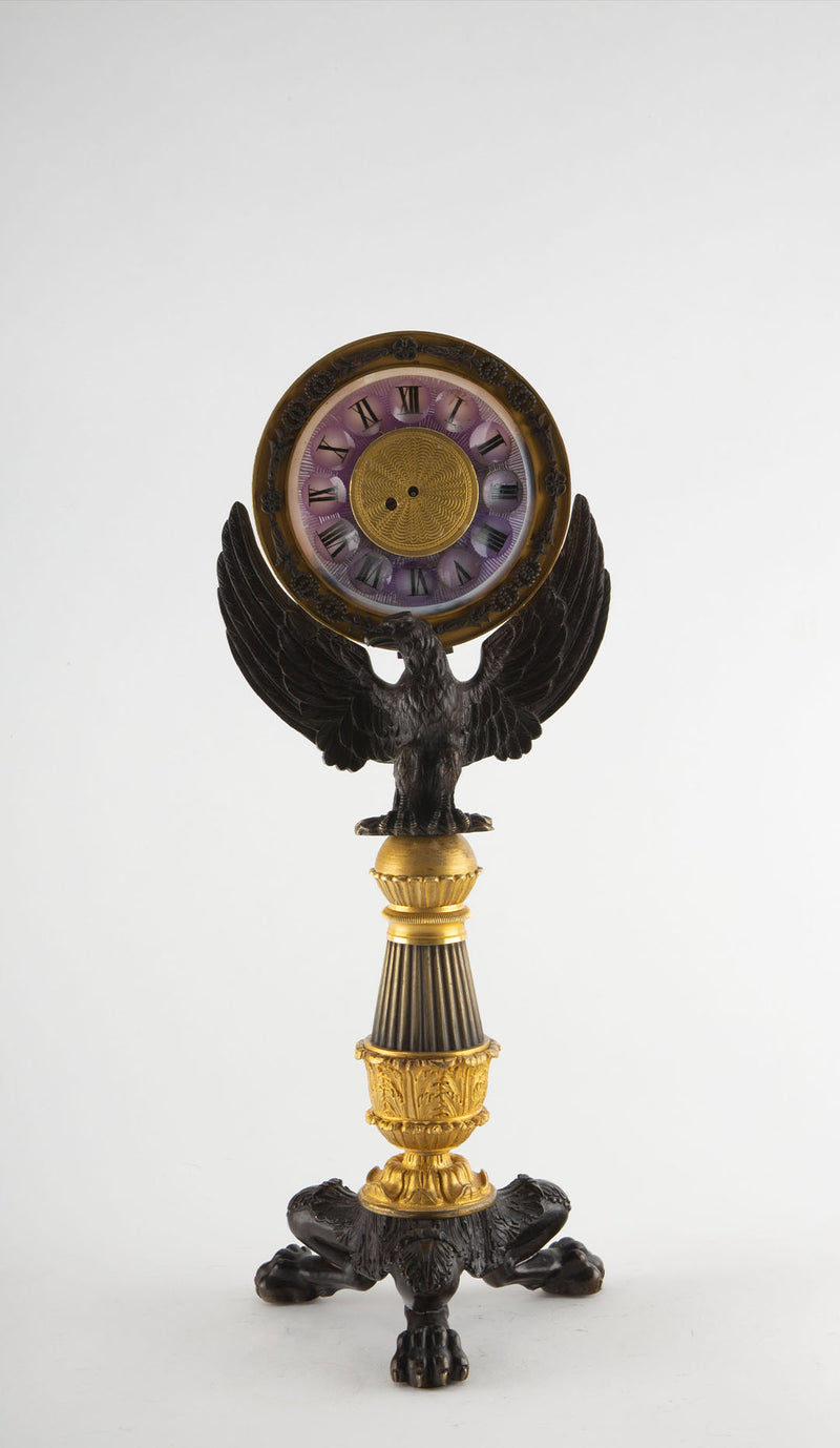 French Empire Gilt and Patinated Bronze “Pendule-Veilleuse” Mantel Clock, 19thC