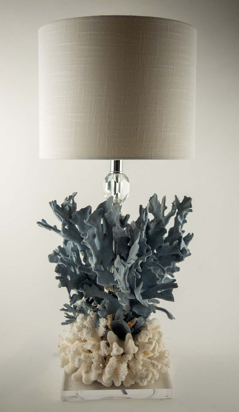 Natural Coral Reef Table Lamp with Blue Gorgonian and White Reef Corals