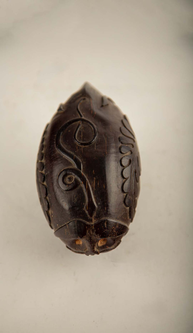 Rare Early 19th-Century French Colonial Carved Coconut "Bugbear" with Serpent