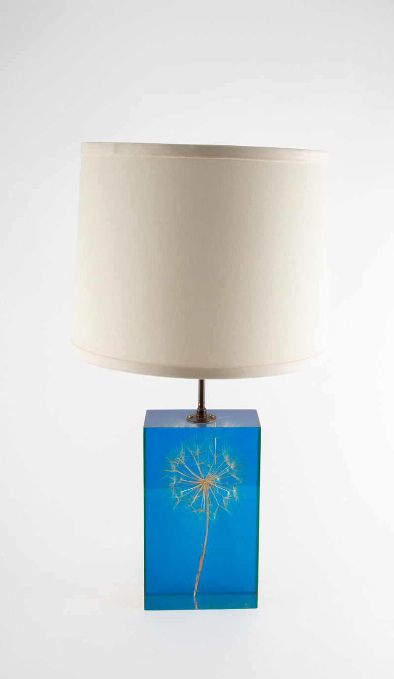 Pierre Giroudon Blue Lucite Lamp with Encapsulated Dandelion, circa 1970