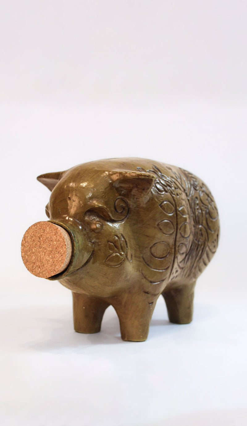 This Little Piggy Saved It All: Large Vintage Folk Art Ceramic Pig Bank