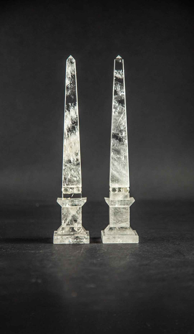 Rock Crystal Obelisks Pair 9.5"