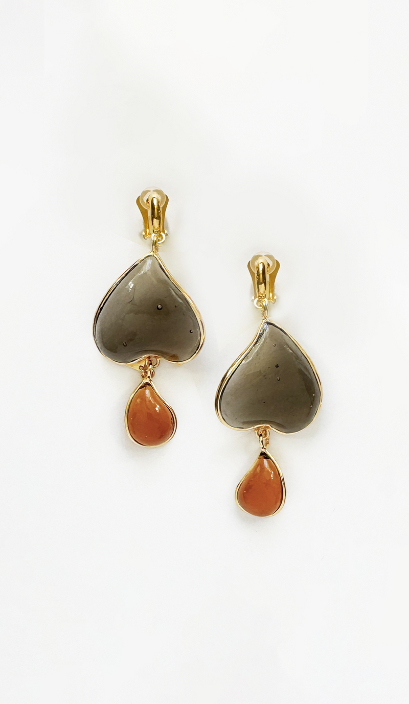 Loulou De La Falaise Clover Large Clip Earrings, Truffle / Amber Gris
