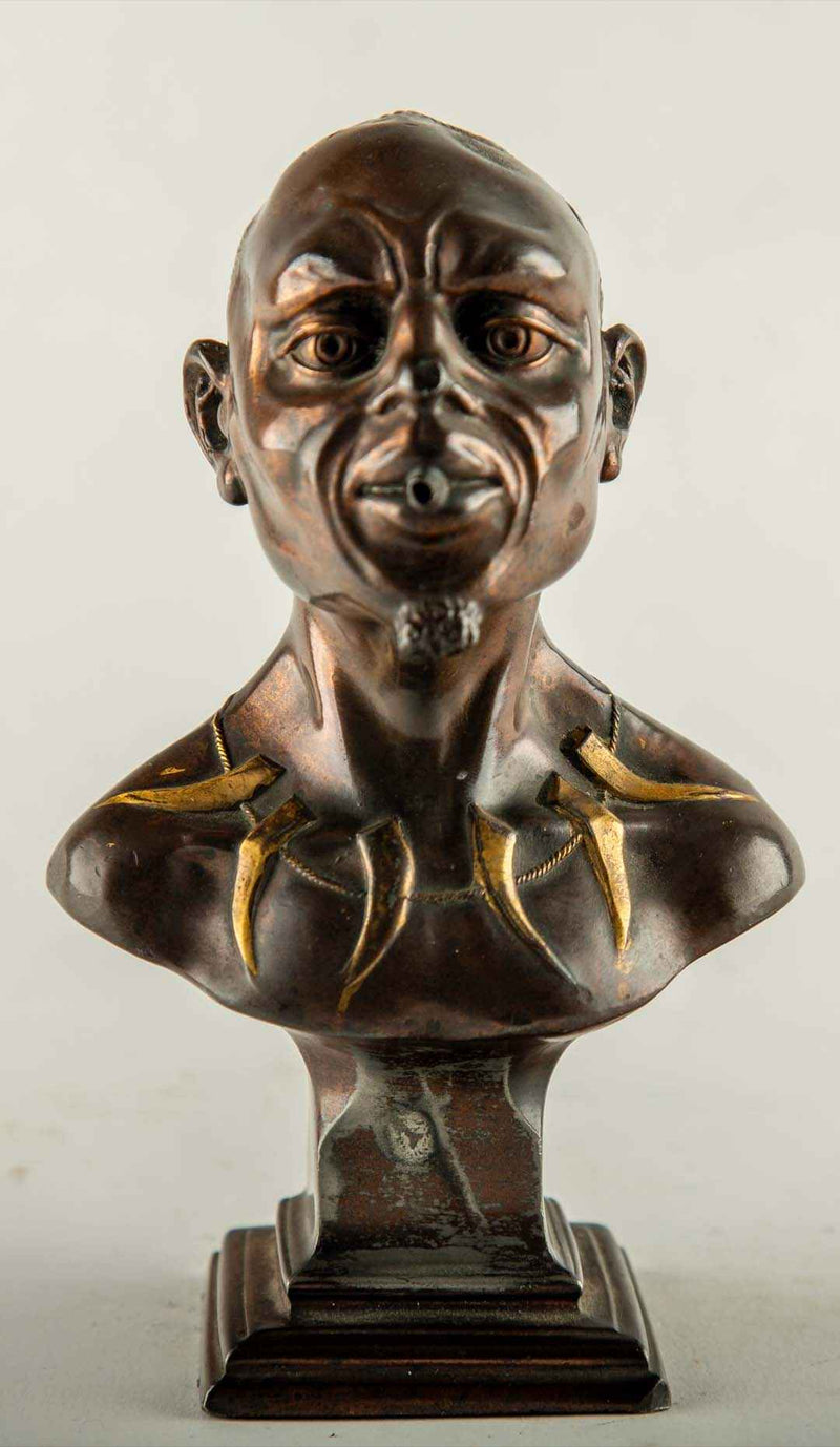 Rare French Patinated Bronze Figural Cigar Lighter with Orientalist Bust, circa 1900