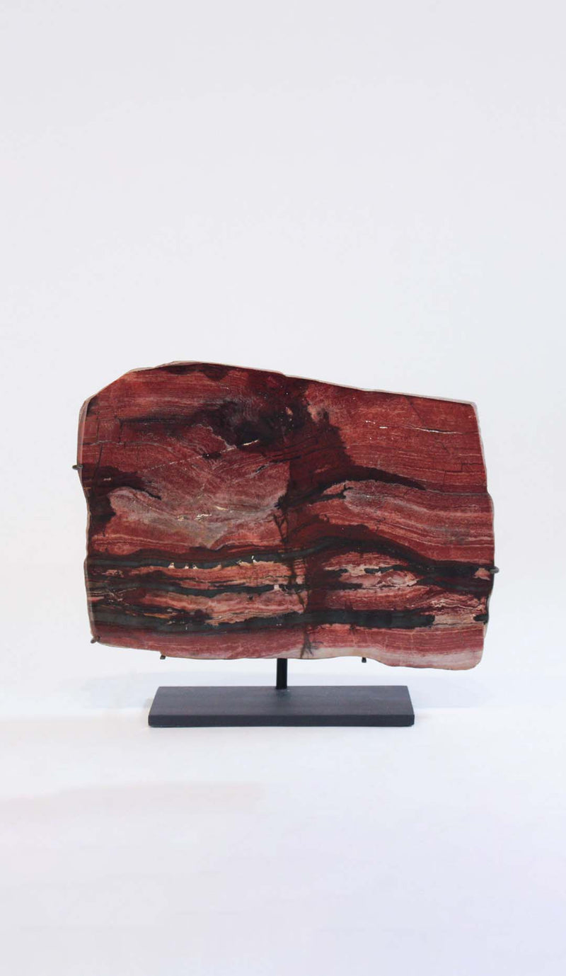 Large Polished Banded Red Jasper Specimen on Custom Steel Stand