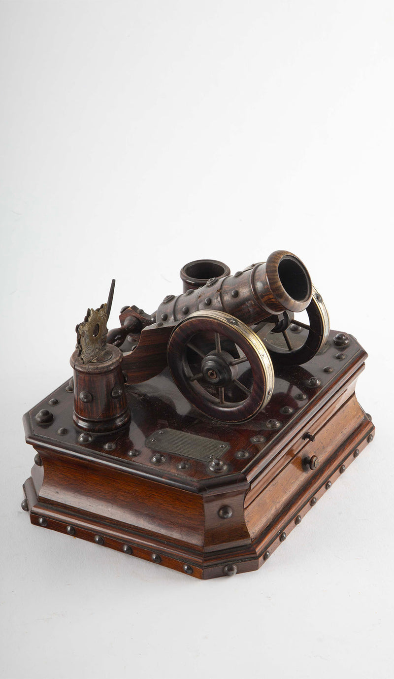 Ready, Aim, Light: VICTORIAN CANNON-FORM CIGAR COMPANION BOX, LATE 19TH CENTURY