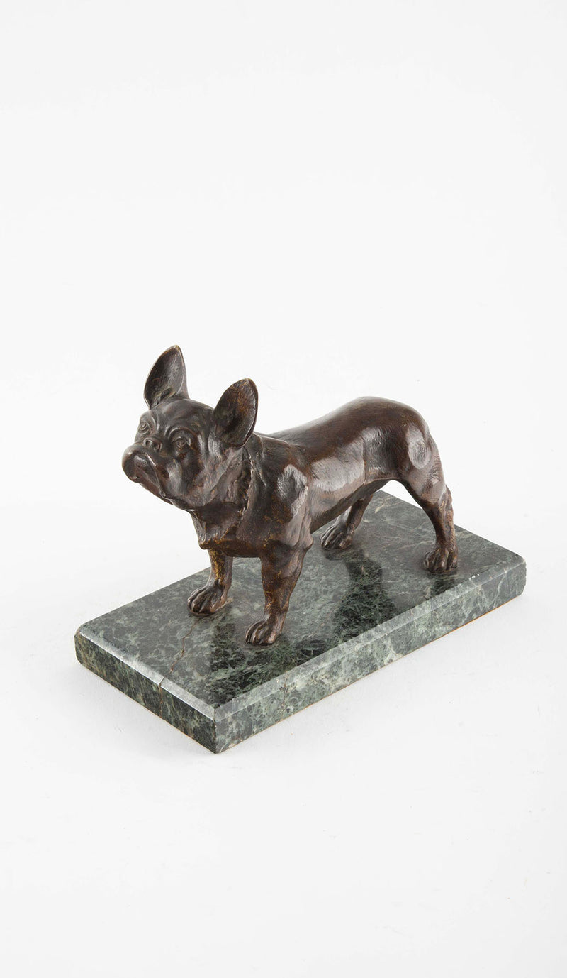 The Little Guardian: Bronze Study of a French Bulldog on Marble Base