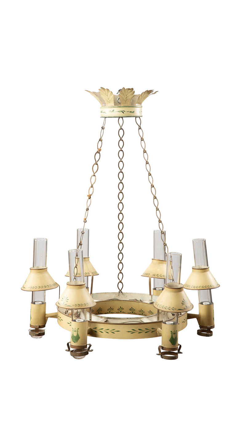 Harmony in Light: Large Directoire Period Yellow Tole Chandelier