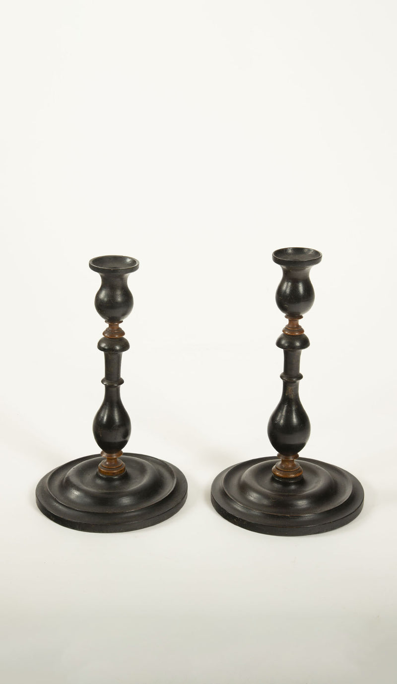Turned Elegance: Pair of 19th Century Turned Candlesticks