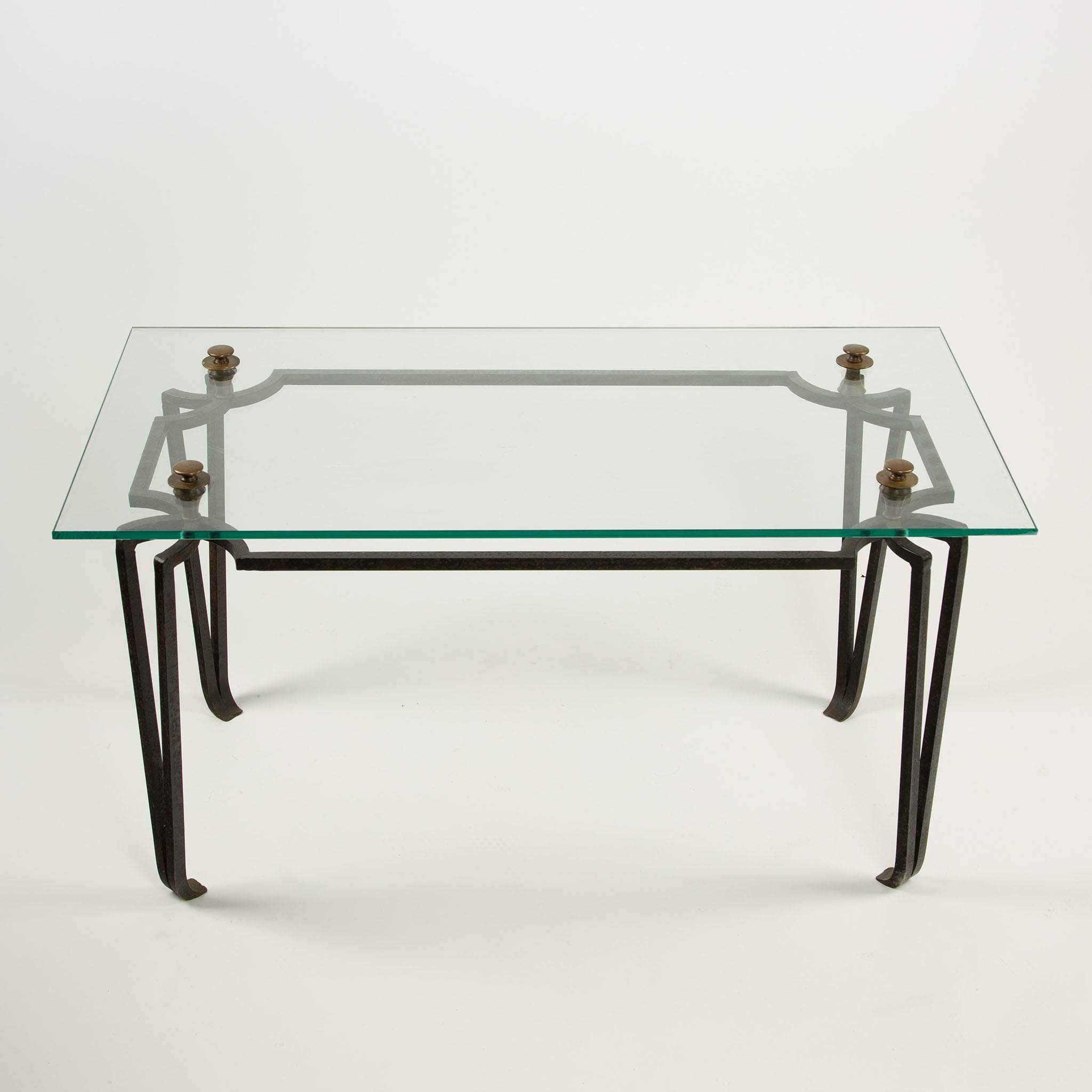 20s フレンチビンテージfrench vintage French Art Deco Wrought Iron and Glass Coffee Table with Bronze