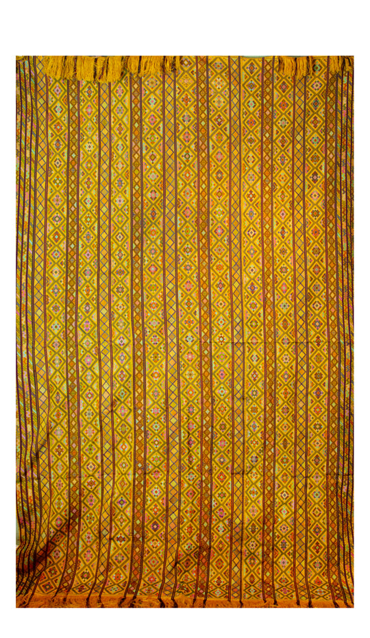 Bhutanese Silk Woven Kira Textile, Multicolour on Yellow
