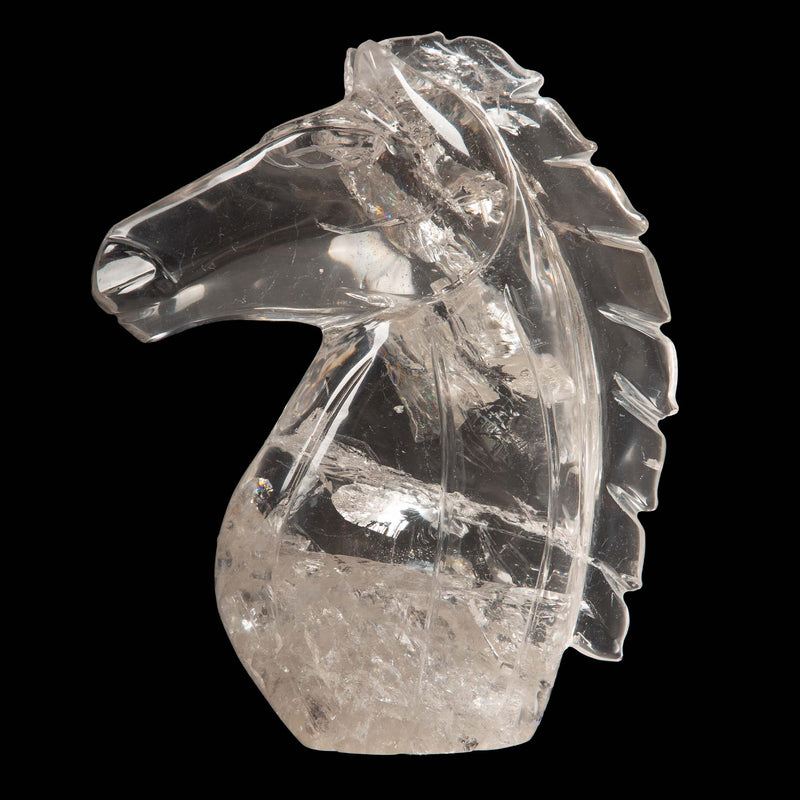 Enchanting Equestrian Elegance: Hand-Carved Rock Crystal Horse Head from Brazil