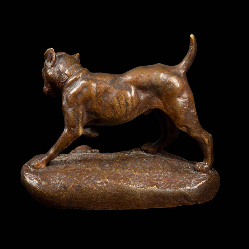 Late 19th Century Bronze Sculpture: Dog and Turtle Play by Clovis Edmond Masson