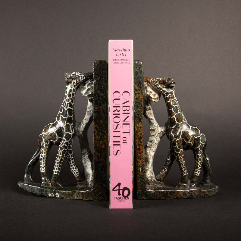 Soapstone Giraffes Grazing Bookend