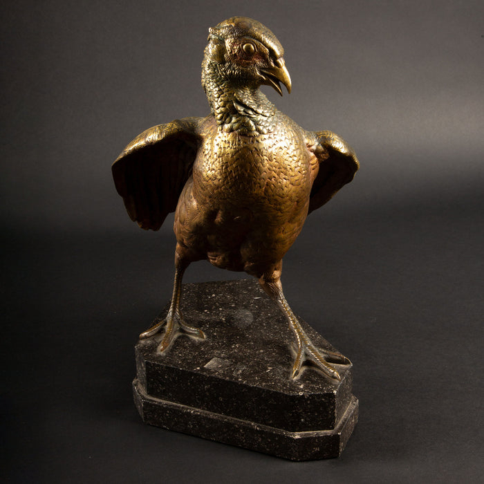 Exquisite Gilded Bronze Pheasant Sculpture by Jules Moigniez 16"H