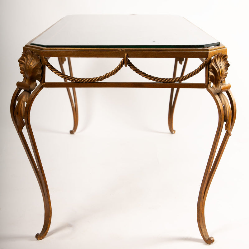 c. 1940 French Gilt Iron Coffee Table with Églomisé Glass Top