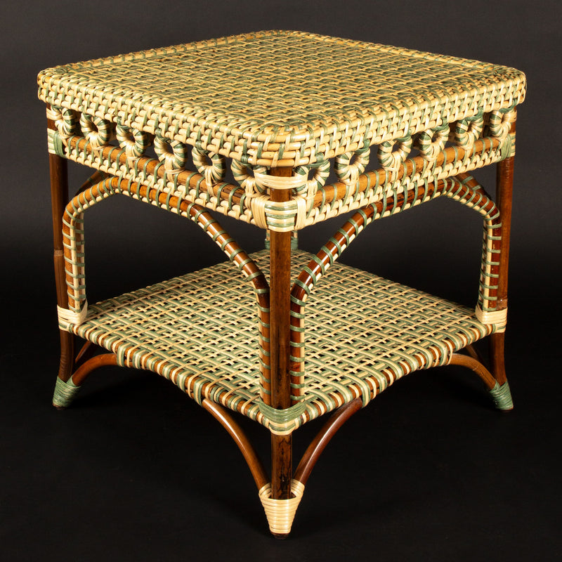 Green and Tan Rattan Square Side Table by Creel and Gow | Pre-Order
