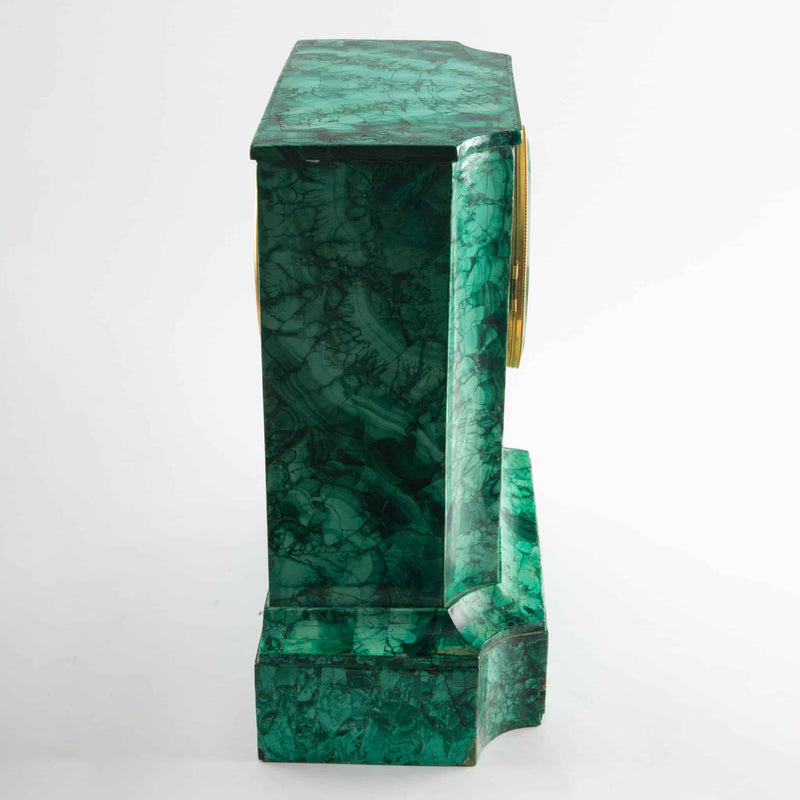 French Malachite Mantel Clock by Vincenti & Cie, Paris, circa 1855