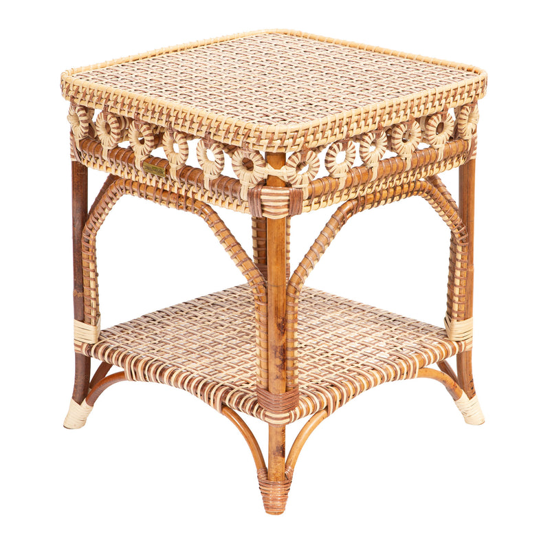 Brown and Tan Rattan Square Side Table by Creel and Gow