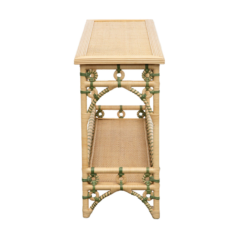Green and Cream Rattan Console by Creel and Gow