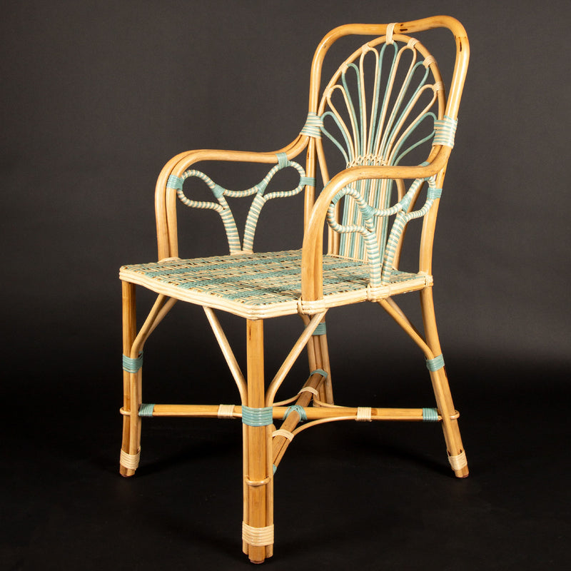 Blue Peacock Rattan Arm Chair by Creel and Gow