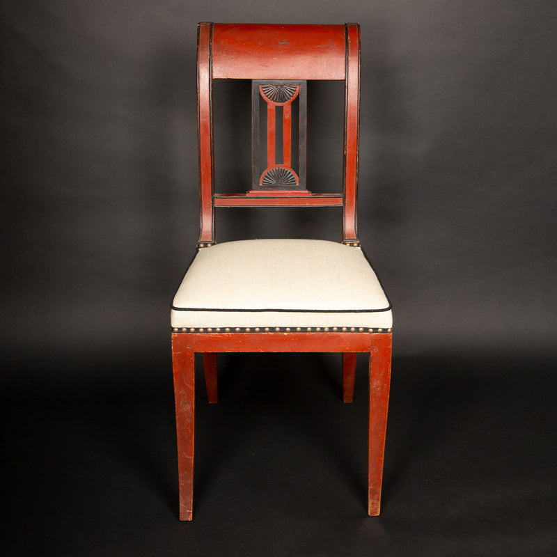 Directoire Period Oxblood Salon Suite w/ Saber Legs and Scrolled Backs, Late 18C