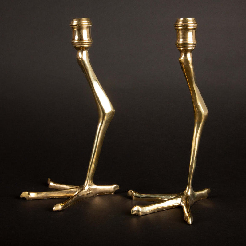 Brass Tingis Bird Foot Candlesticks, Pair