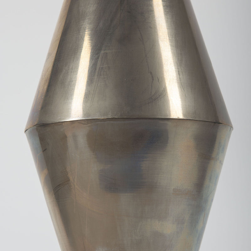 Minimalist Glow: Pair of Mid Century Geometric Silver Metal Lamps