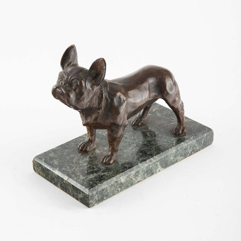 The Little Guardian: Bronze Study of a French Bulldog on Marble Base