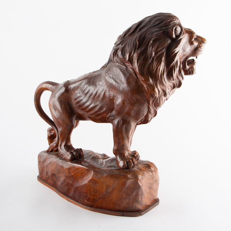 Majesty Carved in Wood: 20th C. Lion Sculpture By P. Trauffer