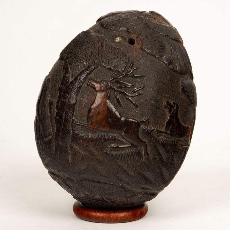 Hunting Tales: Rare 19th-Century French Colonial Carved Coconut Bugbear Flask
